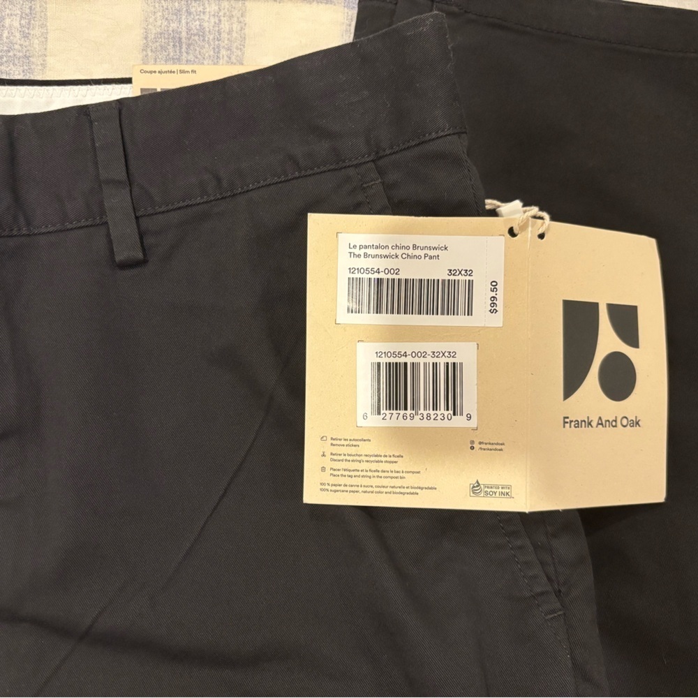 Frank And Oak Brunswick Slim Chino Pants Black 32x32 NWT Sustainable - Picture 7 of 8